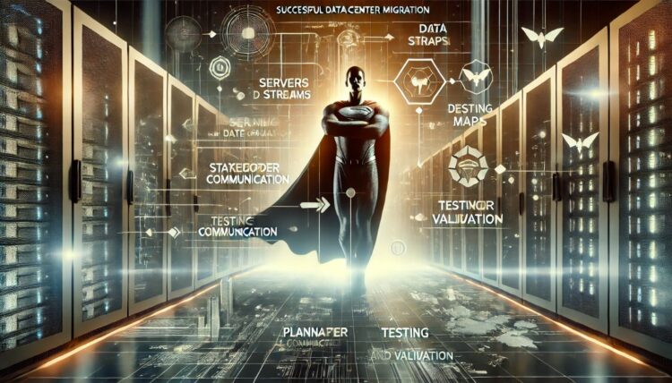 Dall·e 2024 08 07 11.24.16 An Abstract Photographic Style Hero Image Representing Successful Data Center Migration. The Image Should Feature Elements Such As Servers Data Stre.jpg