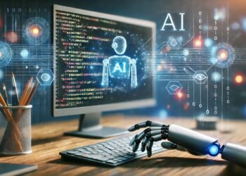 Dall·e 2024 10 11 13.59.14 A Cinematic Abstract Hero Image Showcasing The Concept Of Ai Coding Assistants Aiding Data Analysis. The Scene Features A Computer Screen Displaying .jpg