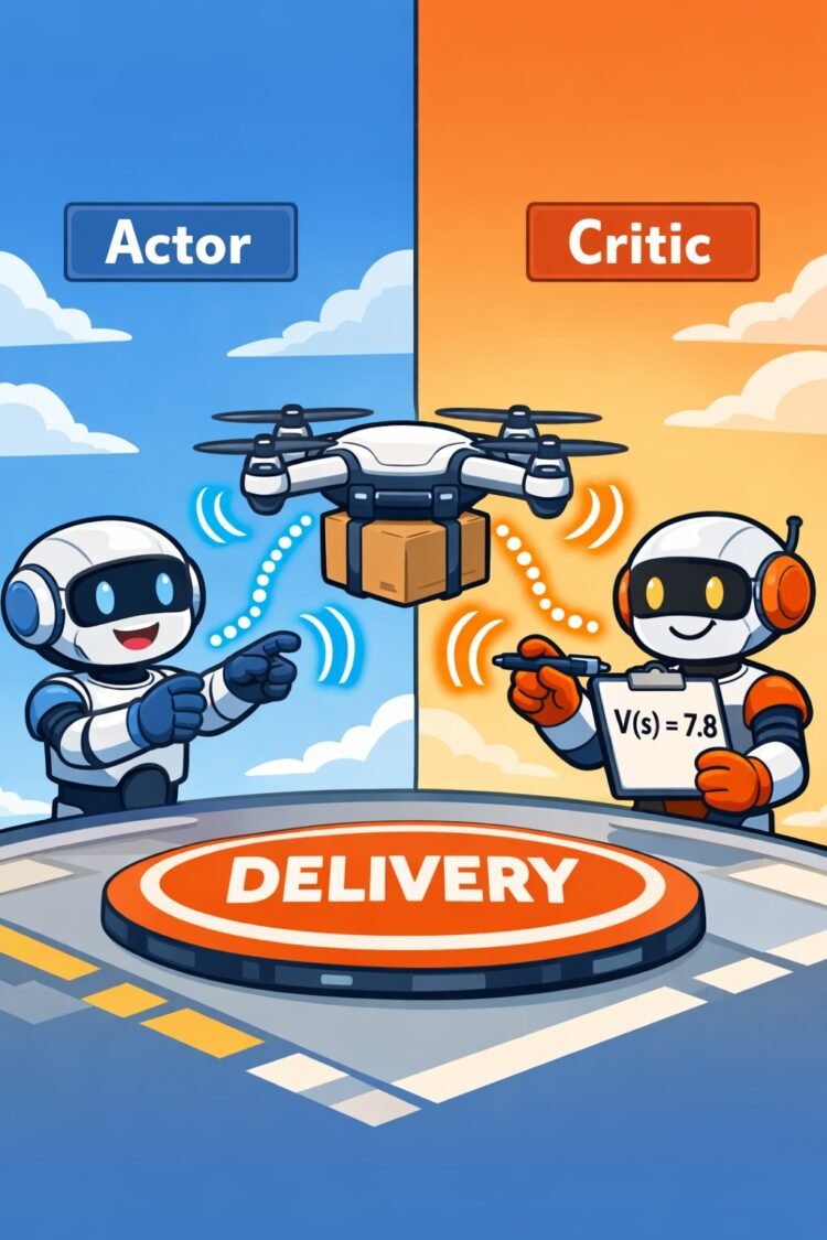 20251228 1152 actor critic drone teamwork simple compose 01kdhsyv2reaj8tqbawwb75ttj.jpg