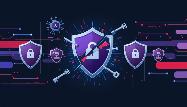 Lucid origin modern flat vector illustration of ai coding while security shields around an ap 0.jpg