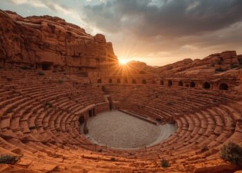 Lucid origin photograph of an empty terracotta toned amphitheatre of eroded rock warm clay an 0.jpg