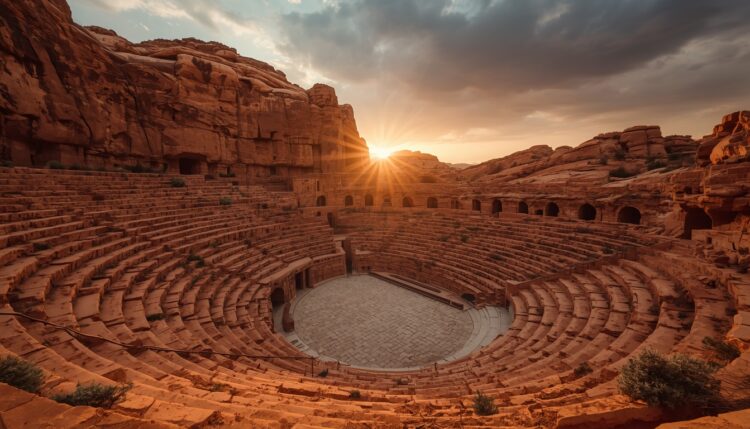 Lucid origin photograph of an empty terracotta toned amphitheatre of eroded rock warm clay an 0.jpg